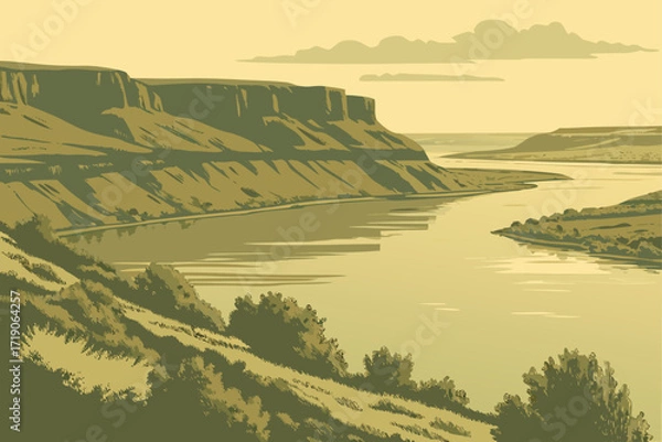 Fototapeta Banks Lake in Washington, vast reservoir framed by desert cliffs and open skies