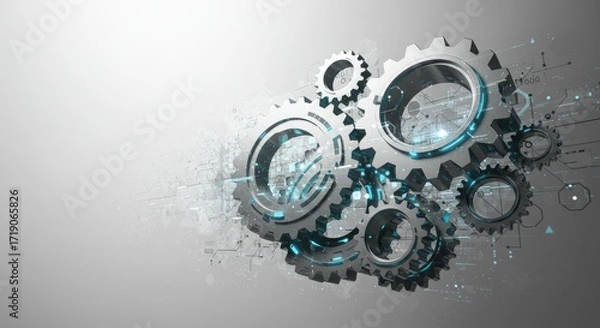 Fototapeta Futuristic Technology Gears with Digital Circuit Abstract Background, Innovation and Engineering Concept Design