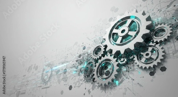 Fototapeta Futuristic Technology Gears with Digital Circuit Abstract Background, Innovation and Engineering Concept Design