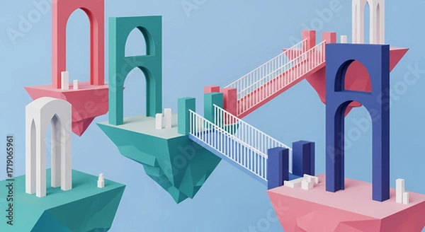 Obraz Abstract Pastel Bridges 3D Rendering Modern Conceptual Geometric Art for Presentations and Design