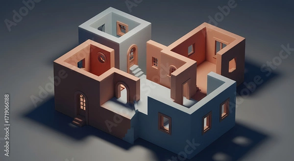 Obraz Isometric Architectural Model of Abstract Building Conceptual Design and Creative Visualization