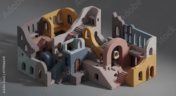 Obraz Abstract Architectural Model with Arches and Stairways A Playful and Artistic Construction