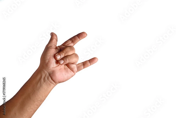 Fototapeta Hand Showing Rock Gesture on a White Background for Conceptual Use