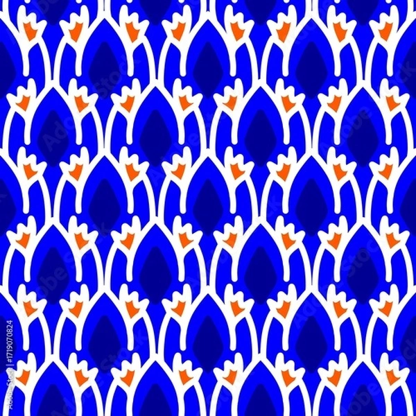 Fototapeta Abstract seamless pattern with blue and orange flower petals 