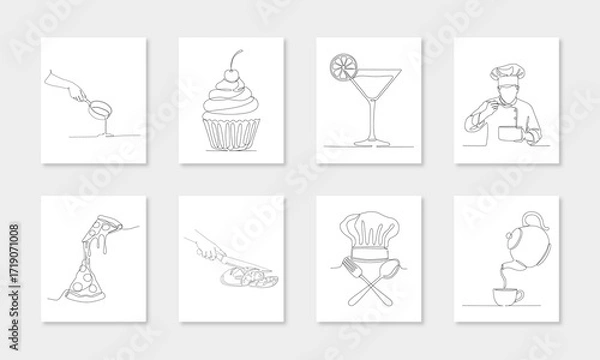 Fototapeta Minimalist Cooking Food Continuous Single One Line Art Bundle