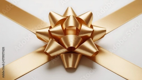 Fototapeta Elegant golden star shaped gift bow adorned with satin ribbon creating a festive and luxurious presentation for any occasion