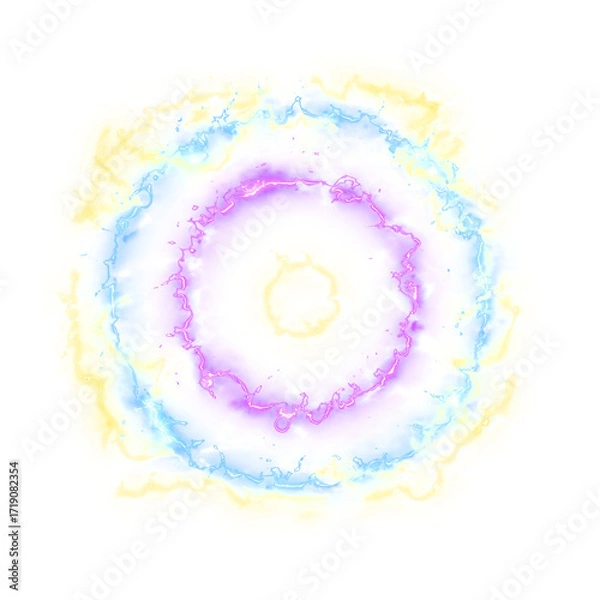 Fototapeta Abstract effect explosion electric energy shockwave, dimensional gate, Neon glow style.
