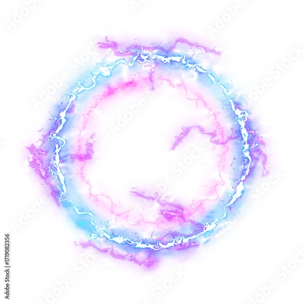 Fototapeta Abstract effect explosion electric energy shockwave, dimensional gate, Neon glow style.
