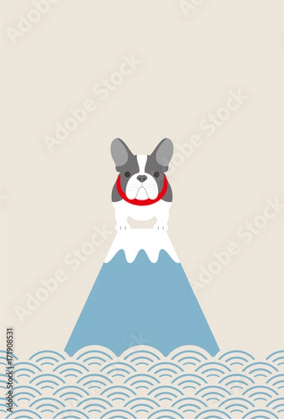 Fototapeta フレンチブルドッグ犬と富士山