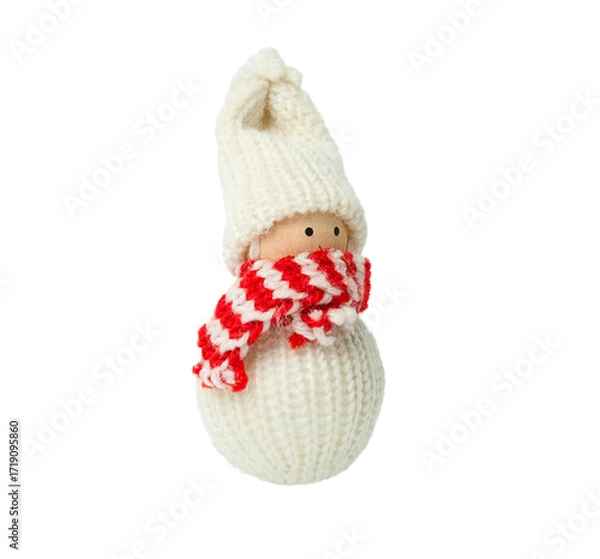 Obraz New Year's toy snowman in a hat and scarf isolated side view