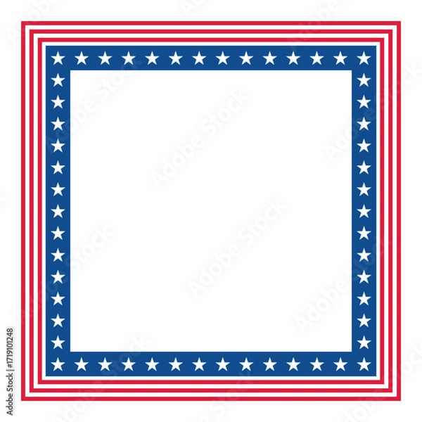 Fototapeta Patriotic Stars and Stripes Square Frame. American Flag Border with Stars and Stripes.
