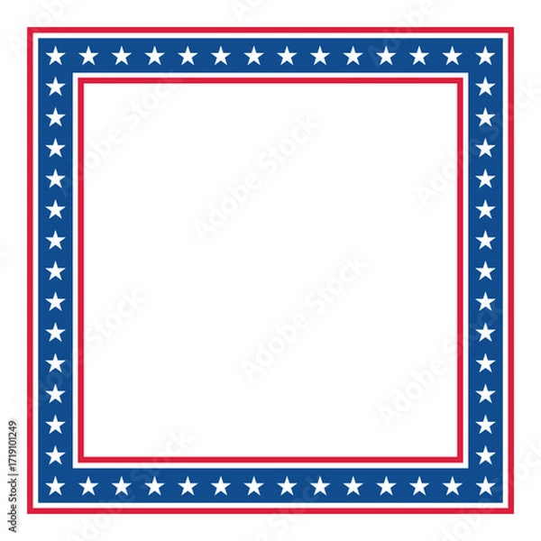 Fototapeta Patriotic Stars and Stripes Square Frame. American Flag Border with Stars and Stripes.
