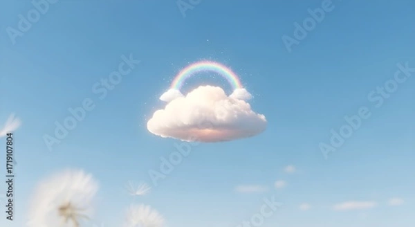 Fototapeta Rainbow Cloud with Dandelion Seeds, and Sky.