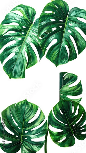 Fototapeta Lush, detailed illustration of monstera leaves.  Intricate veining and textures create a vibrant, tropical aesthetic