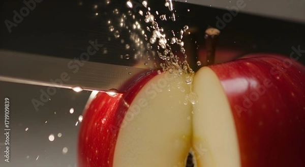 Fototapeta Red apple sliced with water splash. (1)