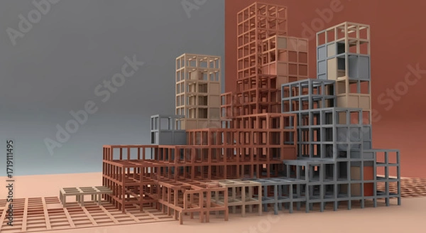 Obraz Architectural Model Abstract Cityscape Design 3D Rendering of Modern Urban Planning