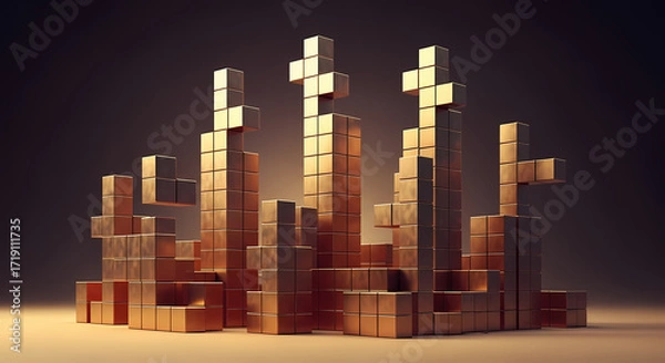 Obraz Abstract Golden Pixel Structures Modern Art Geometric Design and Luxurious Decoration