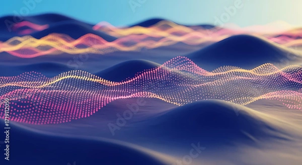 Obraz Abstract Wavy Landscape with Dotted Grid Modern Background for Digital Art and Technology