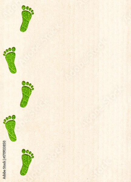 Fototapeta Save wildlife. Vertical banner with eco paper, human footprint in paper cut style and green leaf texture. Zero waste, responsible consumption, reuse, renewable resource, eco-friendly concept