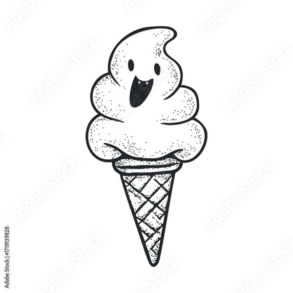 Fototapeta Cute cartoon ice cream cone with a happy smiling face. Vector illustration