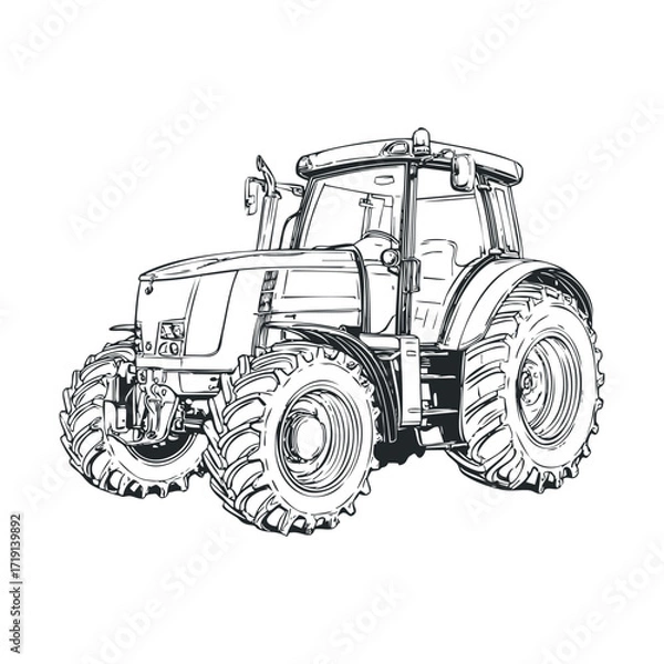 Fototapeta Modern tractor design for agricultural use and farm work. Vector illustration