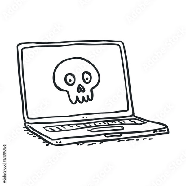 Fototapeta Concept of digital danger represented by a skull on a laptop screen. Vector illustration
