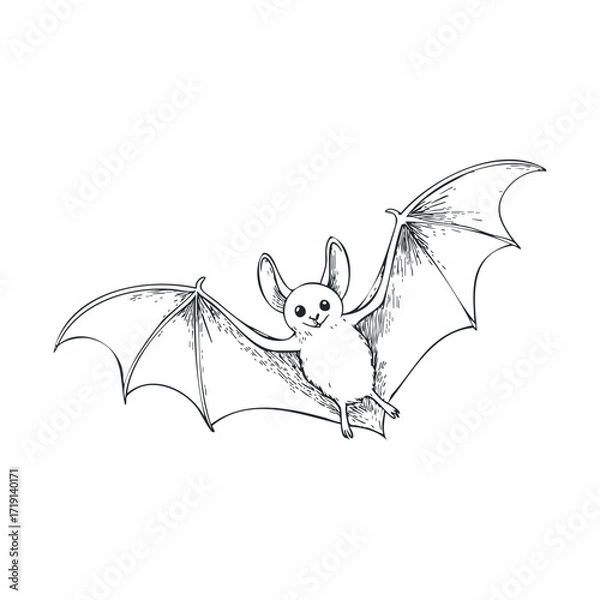 Fototapeta Cute bat flying with open wings in a whimsical design concept. Vector illustration