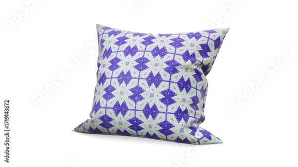 Fototapeta Purple pillow with geometric pattern Home decor textile design Modern style Isolated on white background
