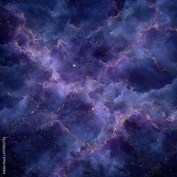 Fototapeta Elegant cosmic background of purple nebula with golden glitter and stars in the deep universe
