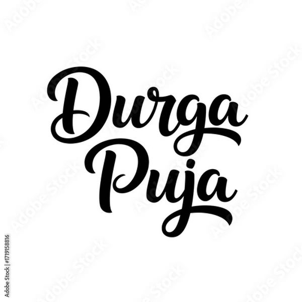 Obraz Stylized Bold Typography Spelling Durga Puja Festival Celebration isolated on a transparent background.
