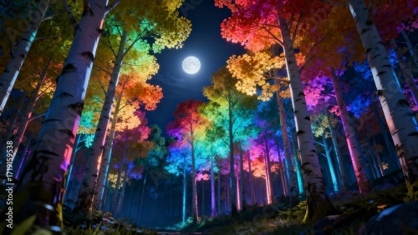 Fototapeta Twilight Aspen Forest Sparkling with Rainbow Glow
