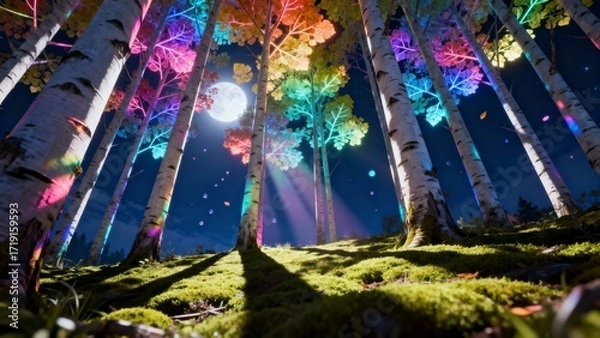 Fototapeta Dreamlike Aspen Trees with Glowing Multicolor Foliage