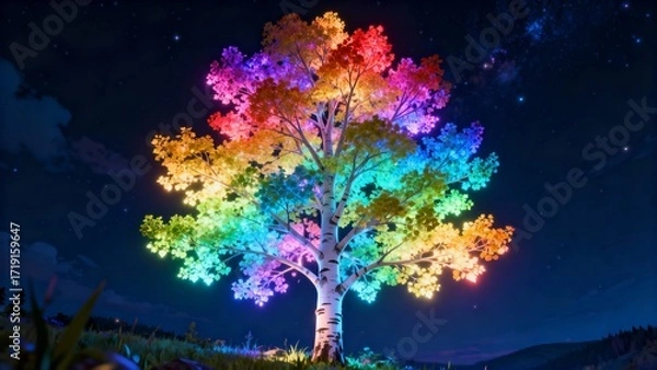 Fototapeta Ethereal Aspen Tree with Illuminated Rainbow Leaves
