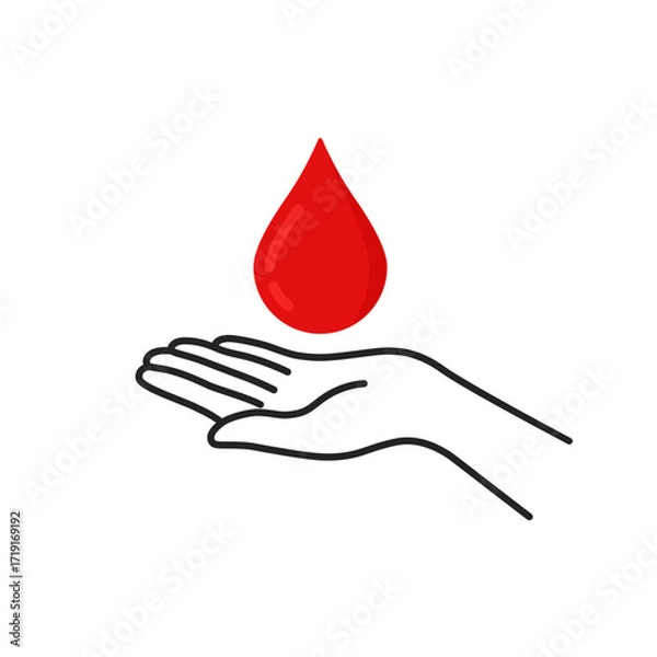 Obraz thin line hand with red drop like blood donor