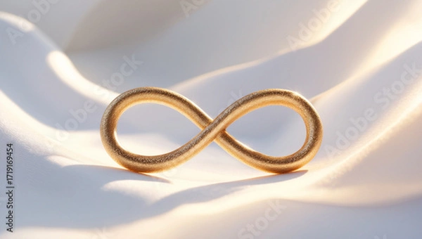 Fototapeta Golden Infinity – A soft, radiant white background with a delicate, shimmering golden infinity symbol