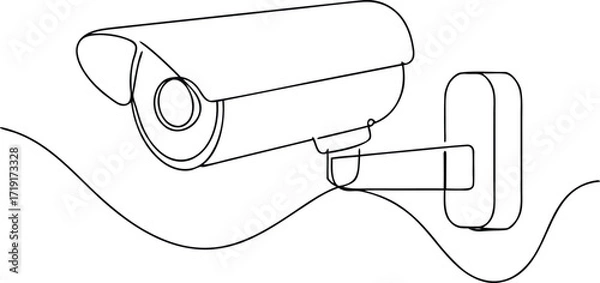 Fototapeta Black outline security camera on white background surveillance