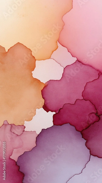 Fototapeta Abstract watercolor painting with soft pink, purple, and orange hues blending smoothly, creating calming and artistic effect