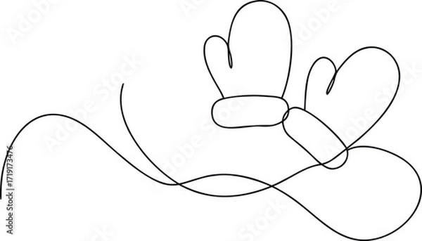 Fototapeta Black outline of two mittens and flowing lines gloves