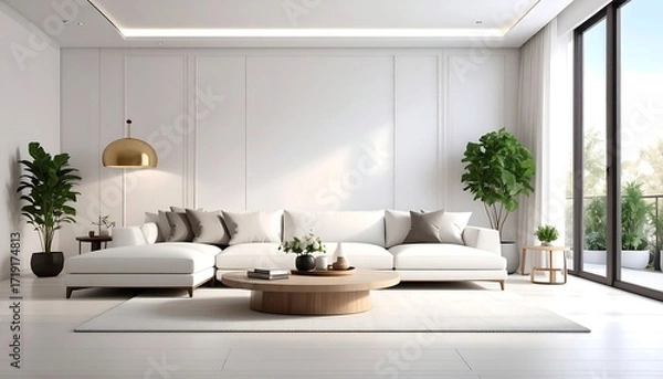 Fototapeta Modern white living room interior (1)
