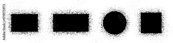 Fototapeta Spray paint frames with soft splatter texture in square, rectangular, and circular shapes. Grunge stencil borders for banner, label, or graffiti design. Urban vector illustration.