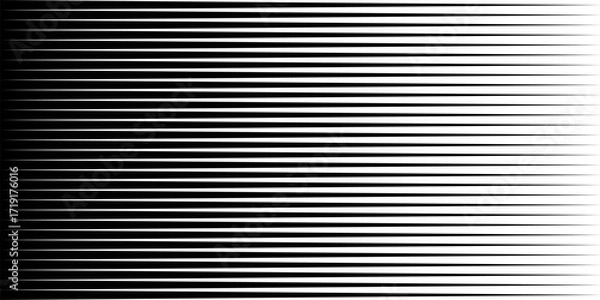 Fototapeta Lines background. Horizontal black lines with gradient fade from left to right. Striped pattern creating smooth transition from dark to light for abstract, tech, optical design. Vector illustration.