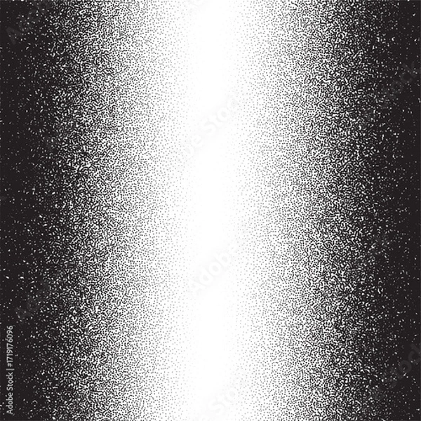 Fototapeta Grain noise background. Black and white grain texture with vertical center light fade. Halftone noise pattern with dense edges and smooth gradient toward the middle. Abstract vector illustration.