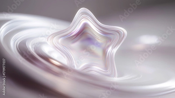 Fototapeta Abstract star-shaped design with iridescent layers and fluid background. Futuristic and ethereal aesthetic, ideal for digital art, branding, or conceptual design projects.