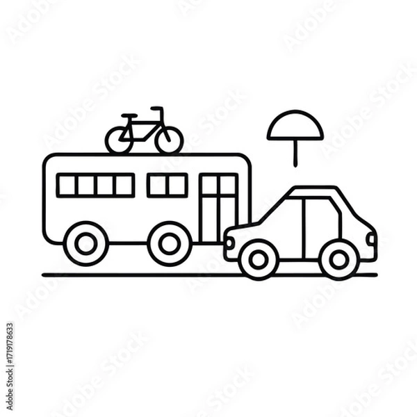 Fototapeta Black and w double-decker bus, side view. Classic British English public transport, tour and sightseeing vehicle. London symbol for urban travel. Flat vector illustration isolated on white background 