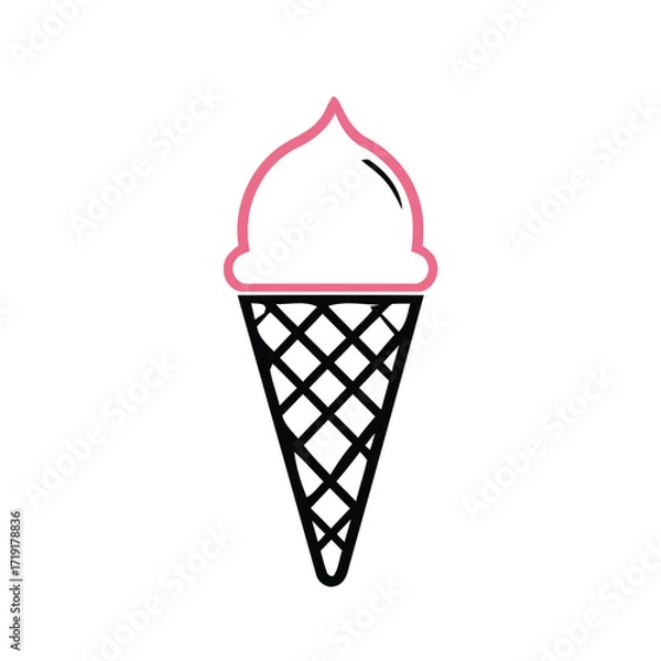 Fototapeta A row of cartoon ice cream cones and a watermelon popsicle. The ice cream cones are pink and blue, and the watermelon popsicle is green
