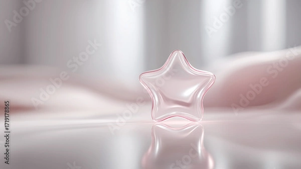 Fototapeta Minimalist star-shaped glass ornament with soft pink tones and elegant reflection on glossy surface. Ideal for design, branding, or lifestyle visuals with a serene aesthetic.