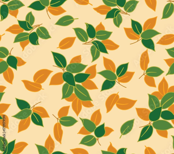 Fototapeta Japanese Leaf Branch Fall Vector Seamless Pattern