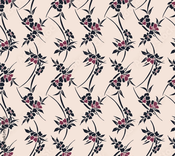 Fototapeta Japanese Swirl Flower Vector Seamless Pattern