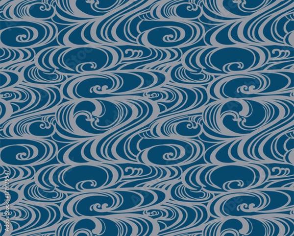 Fototapeta Japanese Curl Ocean Wave Vector Seamless Pattern