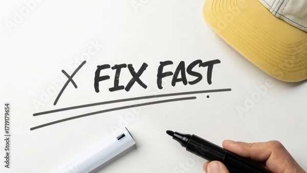 Fototapeta Creative Concept of Quick Fix Solution with Marker and Cap